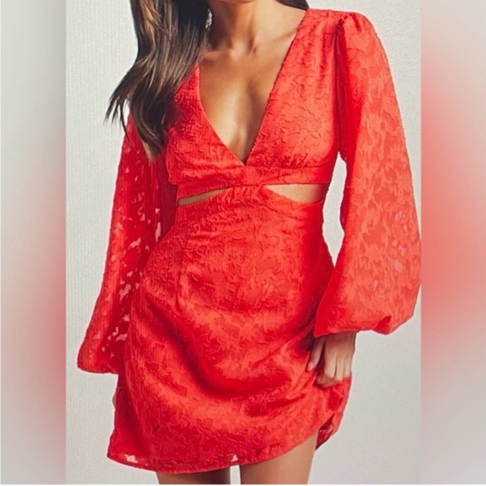 NWT Showpo | Aryana puff sleeve cut out mini dress red orange size 4